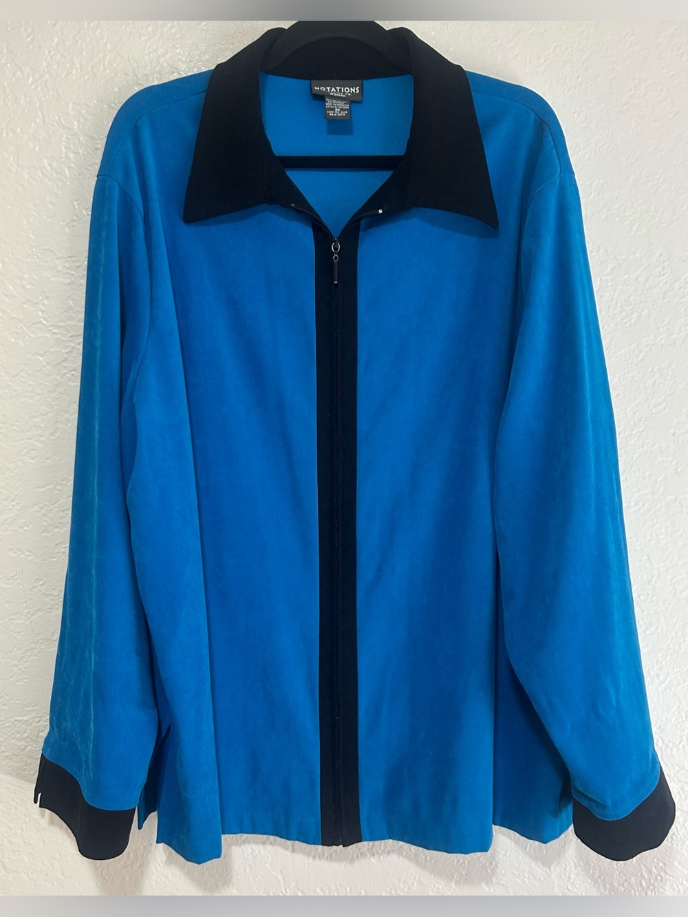 Notations Vibrant Blue Zip-Front Jacket with Black Collar and Trim